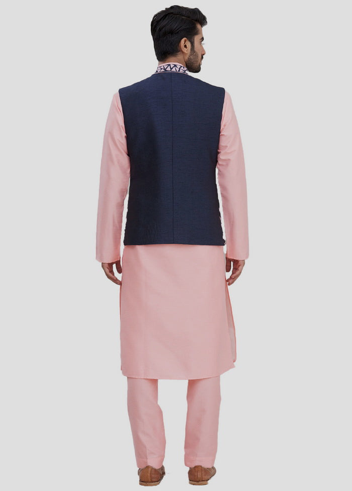 3 Pc Baby Pink Dupion Silk Kurta And Pajama Set VDIP280375 - Indian Silk House Agencies