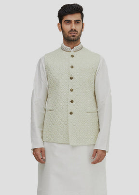 3 Pc Cream Dupion Silk Kurta And Pajama Set VDIP280374 - Indian Silk House Agencies