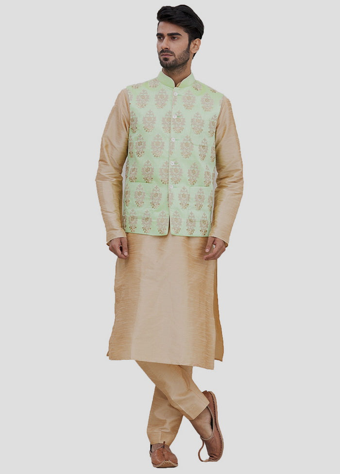 3 Pc Golden Dupion Silk Kurta And Pajama Set VDIP280376 - Indian Silk House Agencies