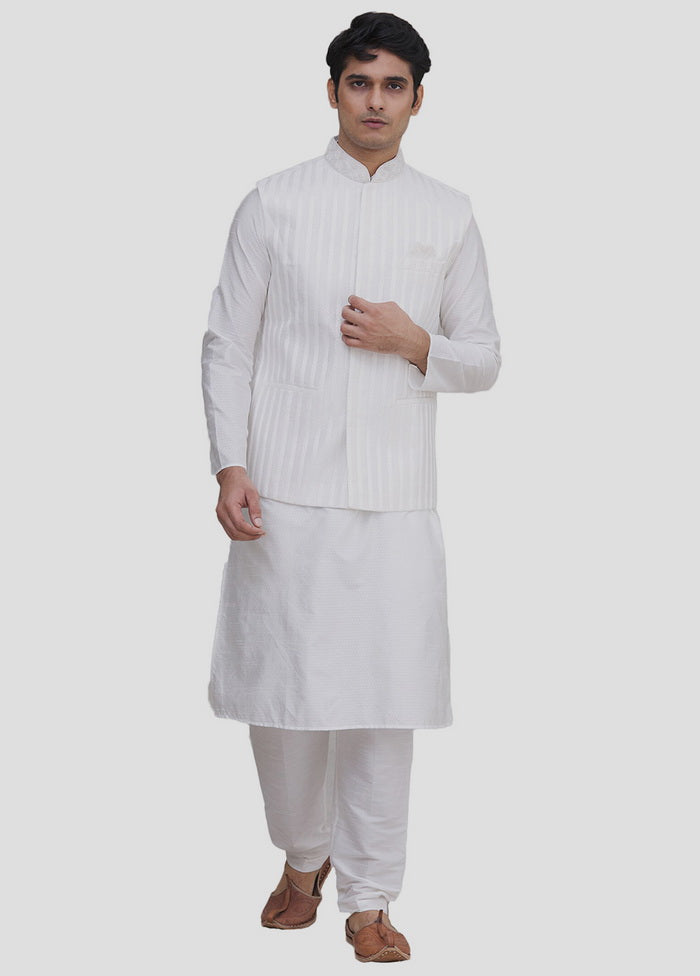 3 Pc Off White Dupion Silk Kurta And Pajama Set VDIP280370 - Indian Silk House Agencies