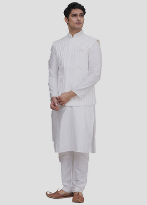 3 Pc Off White Dupion Silk Kurta And Pajama Set VDIP280370 - Indian Silk House Agencies