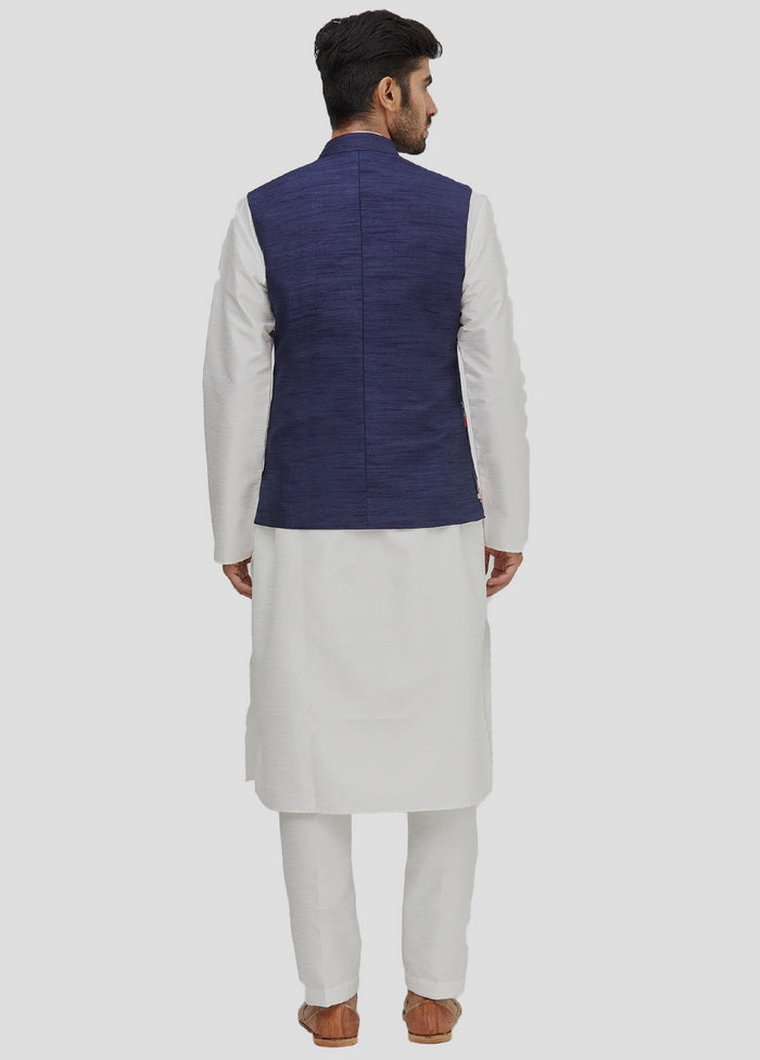 3 Pc Off White Dupion Silk Kurta And Pajama Set VDIP280382 - Indian Silk House Agencies
