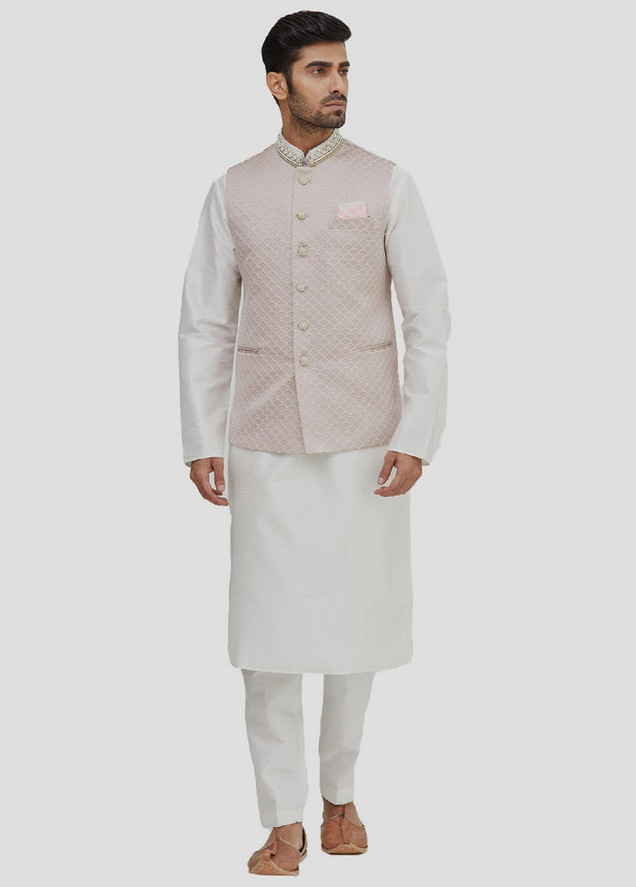 3 Pc Cream Dupion Silk Kurta And Pajama Set VDIP280383 - Indian Silk House Agencies