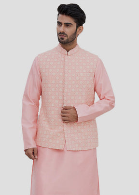 3 Pc Peach Dupion Silk Kurta And Pajama Set VDIP280369 - Indian Silk House Agencies