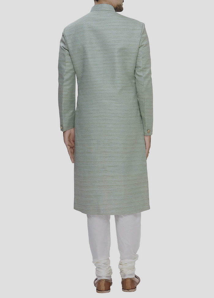 2 Pc Green Dupion Silk Sherwani And Pant Set VDIP280357 - Indian Silk House Agencies