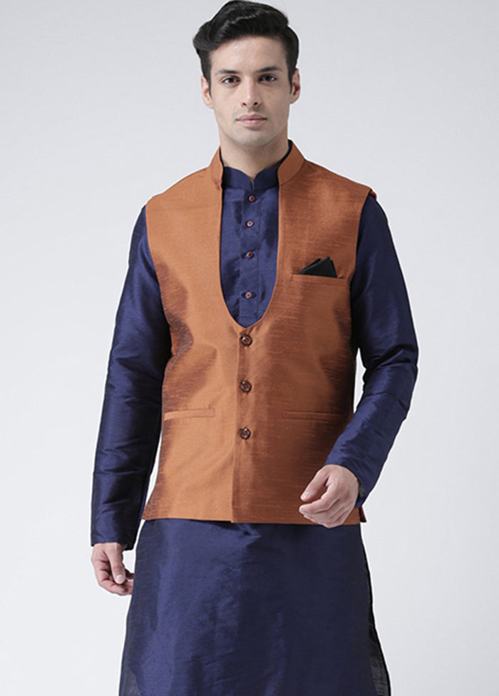 Rust Solid Dupion Silk Jacket VDSF100249 - Indian Silk House Agencies