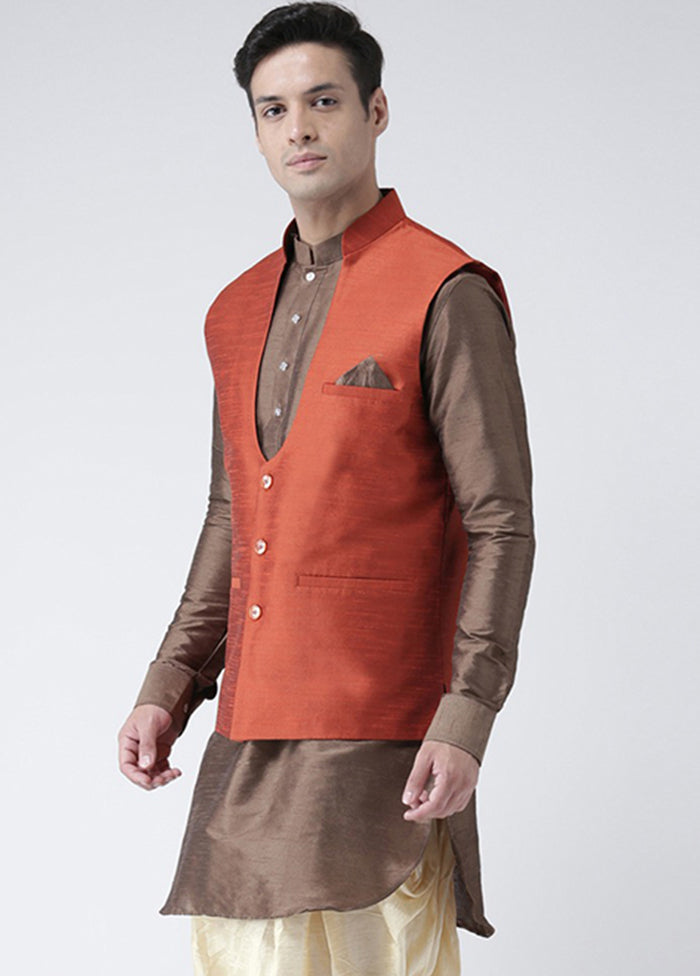 Orange Solid Dupion Silk Jacket VDSF100237 - Indian Silk House Agencies