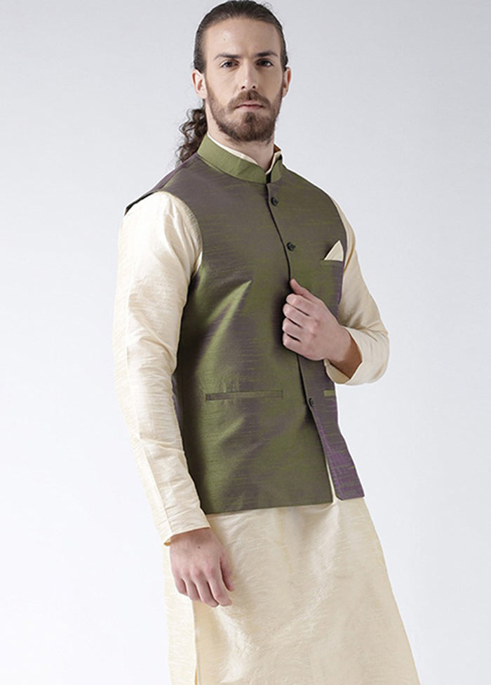 Green Solid Dupion Silk Jacket VDSF100238 - Indian Silk House Agencies