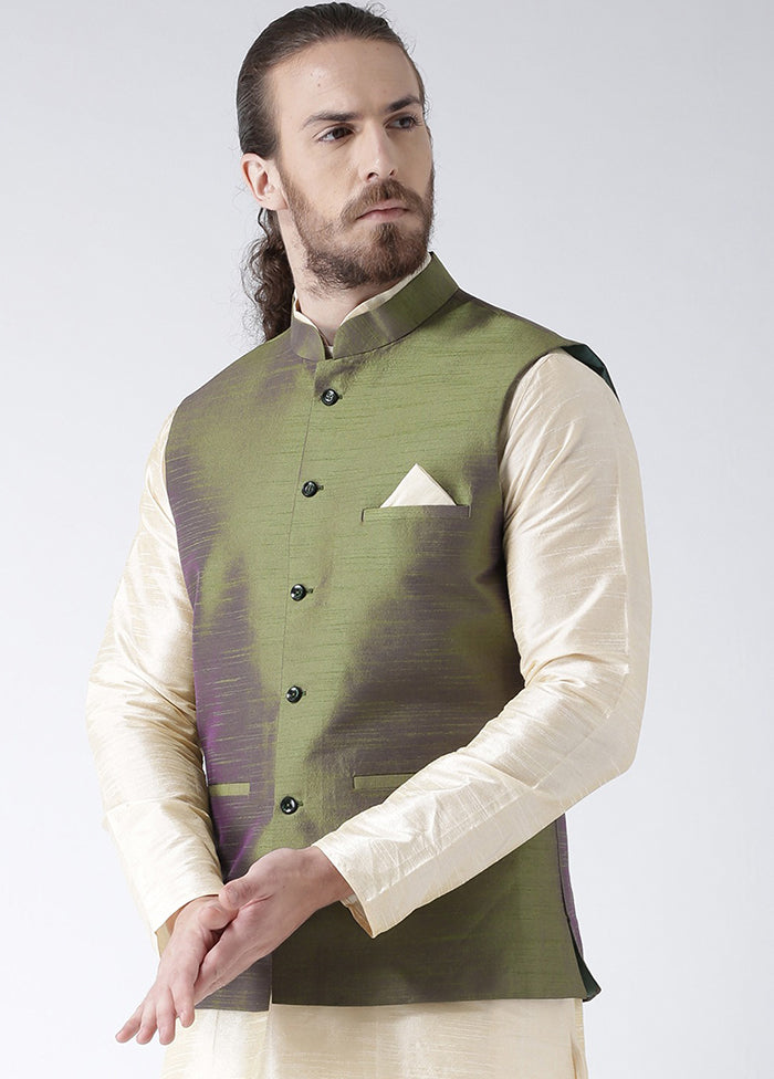 Green Solid Dupion Silk Jacket VDSF100238 - Indian Silk House Agencies