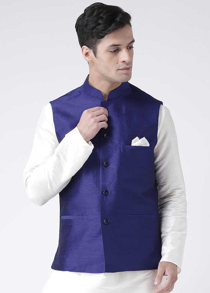 Blue Solid Dupion Silk Jacket VDSF100240 - Indian Silk House Agencies