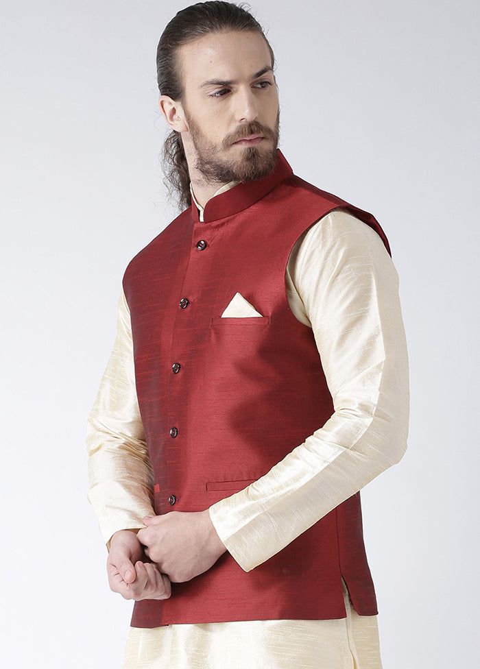 Maroon Solid Dupion Silk Jacket VDSF100241 - Indian Silk House Agencies