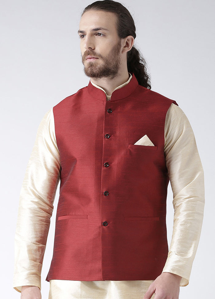 Maroon Solid Dupion Silk Jacket VDSF100241 - Indian Silk House Agencies