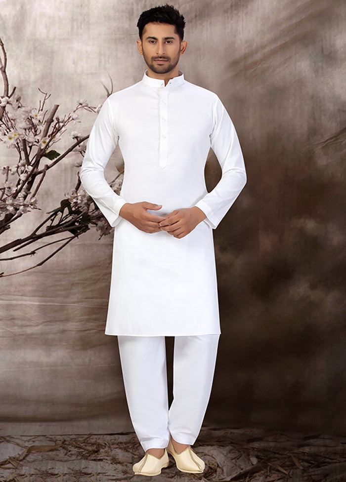 2 Pc White Cotton And Polyster Kurta Salwar Set VDSF100455 - Indian Silk House Agencies