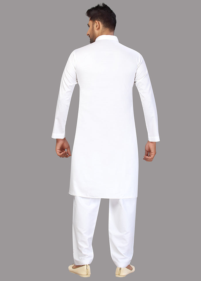 2 Pc White Cotton And Polyster Kurta Salwar Set VDSF100455 - Indian Silk House Agencies