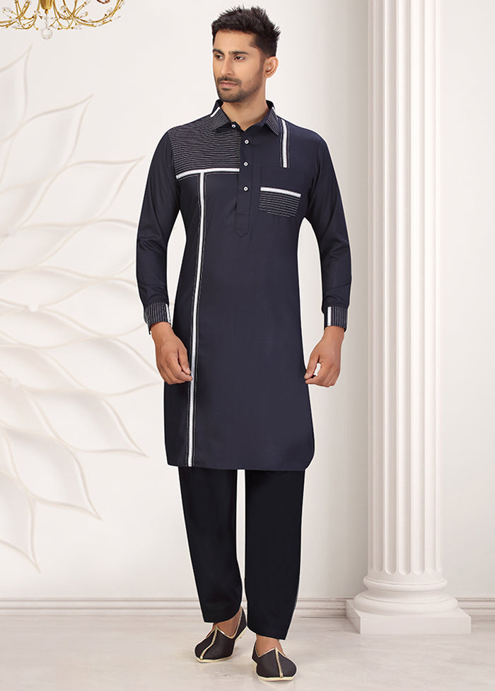 2 Pc Navy Blue Cotton And Polyster Kurta Salwar Set VDSF100457 - Indian Silk House Agencies