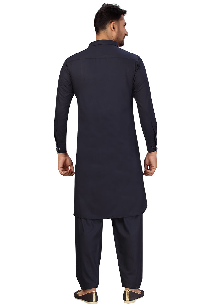 2 Pc Navy Blue Cotton And Polyster Kurta Salwar Set VDSF100457 - Indian Silk House Agencies