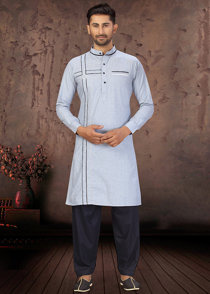 2 Pc Sky Blue Cotton And Polyster Kurta Salwar Set VDSF100458 - Indian Silk House Agencies