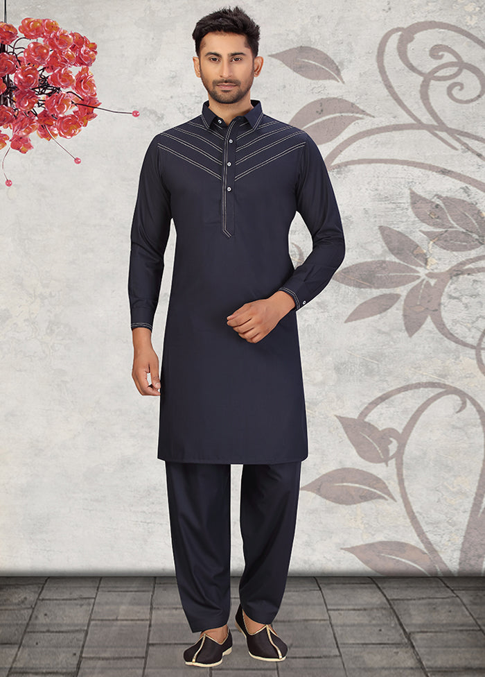 2 Pc Navy Blue Cotton And Polyster Kurta Salwar Set VDSF100459 - Indian Silk House Agencies