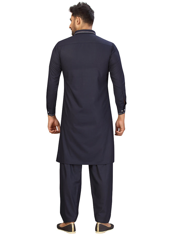 2 Pc Navy Blue Cotton And Polyster Kurta Salwar Set VDSF100459 - Indian Silk House Agencies