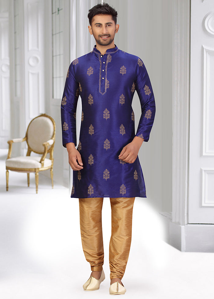 2 Pc Navy Blue Silk Kurta Churidar Set VDSF100421 - Indian Silk House Agencies