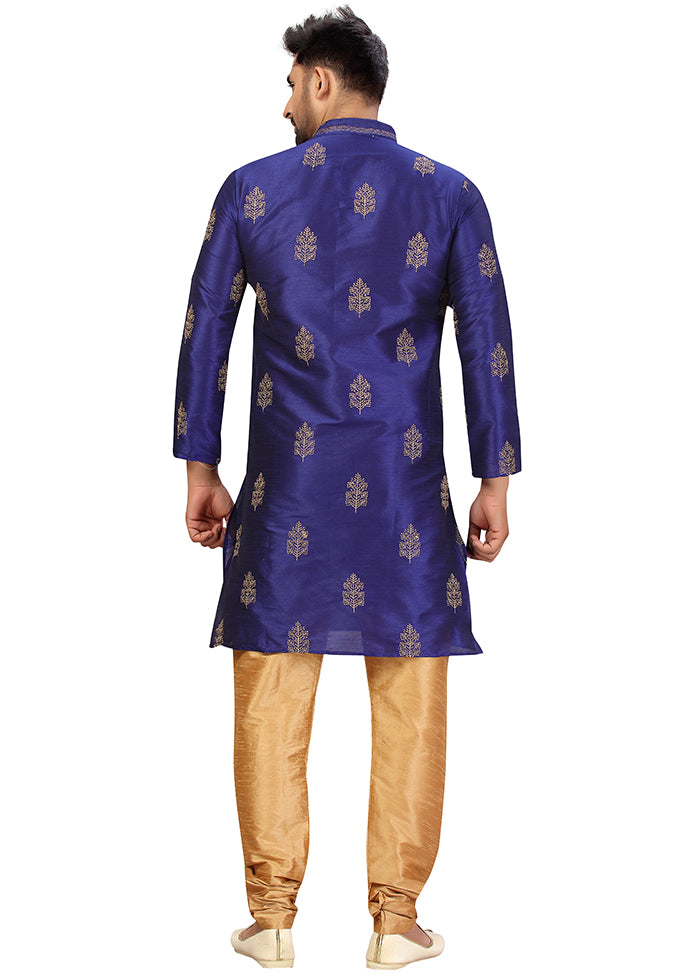 2 Pc Navy Blue Silk Kurta Churidar Set VDSF100421 - Indian Silk House Agencies