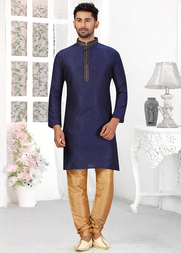 2 Pc Navy Blue Silk Kurta Churidar Set VDSF100431 - Indian Silk House Agencies