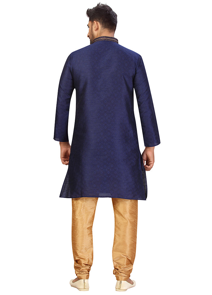 2 Pc Navy Blue Silk Kurta Churidar Set VDSF100431 - Indian Silk House Agencies