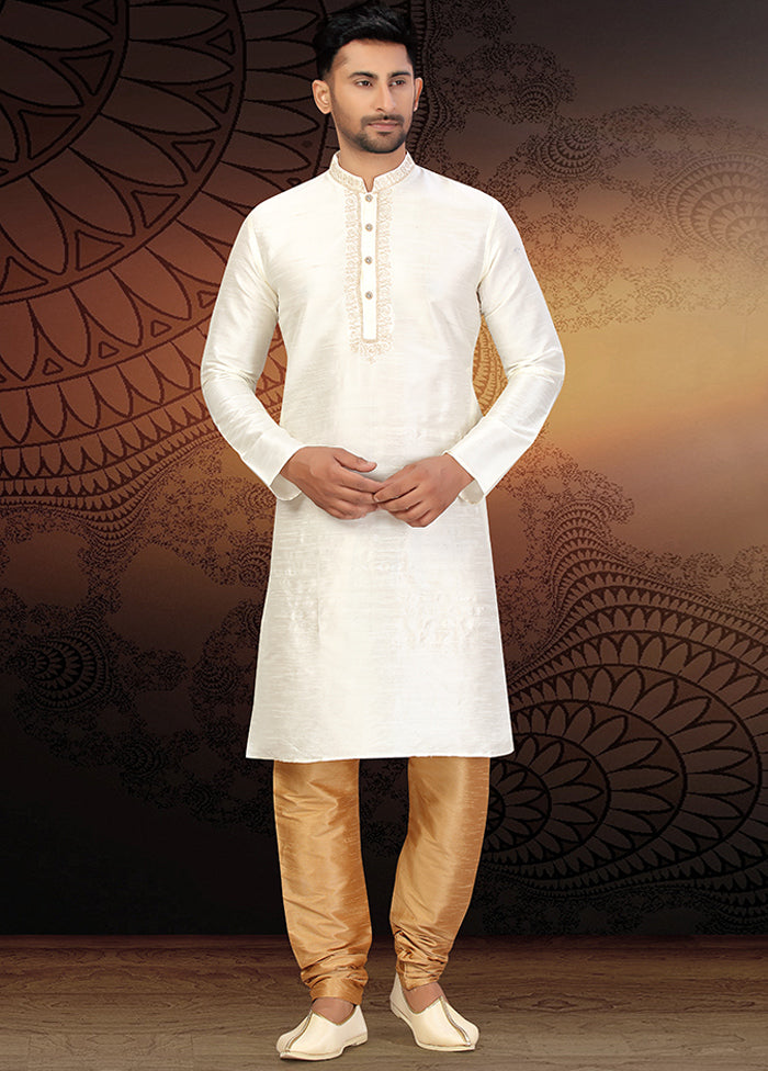 2 Pc Cream Silk Kurta Churidar Set VDSF100432 - Indian Silk House Agencies