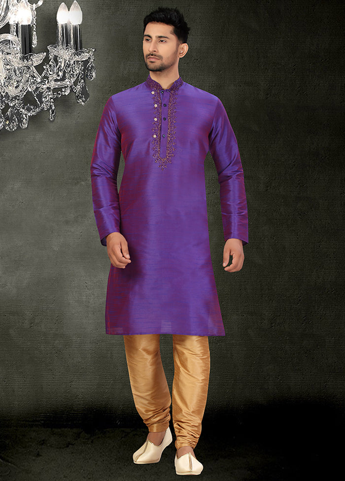 2 Pc Purple Silk Kurta Churidar Set VDSF100435 - Indian Silk House Agencies