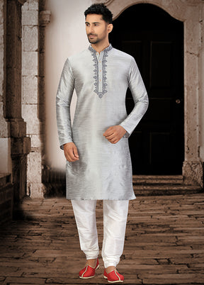 2 Pc Grey Silk Kurta Churidar Set VDSF100439 - Indian Silk House Agencies