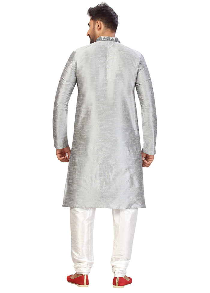 2 Pc Grey Silk Kurta Churidar Set VDSF100439 - Indian Silk House Agencies