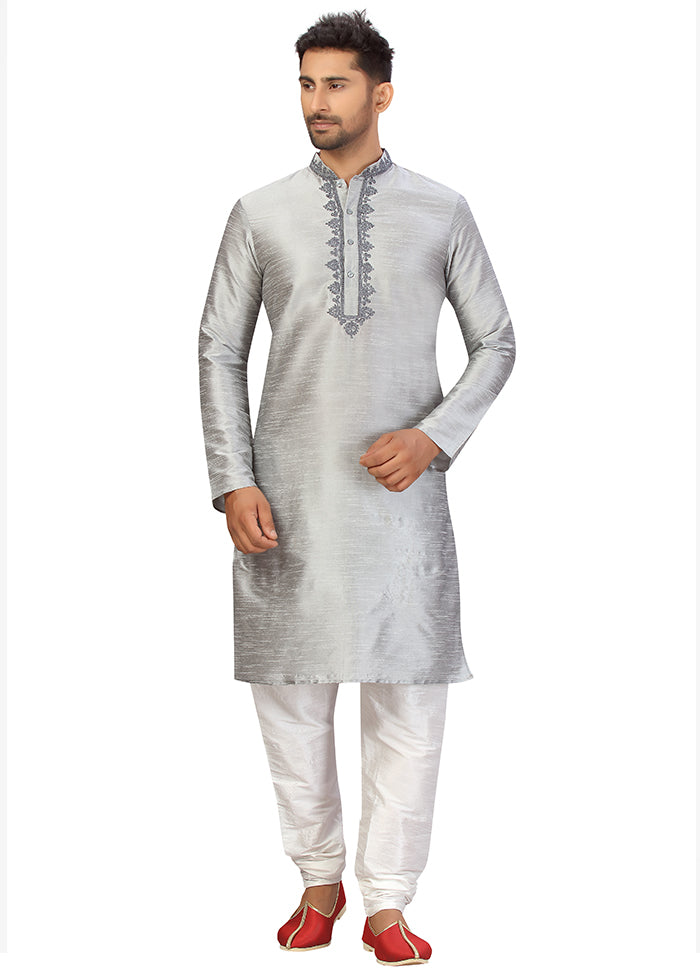 2 Pc Grey Silk Kurta Churidar Set VDSF100439 - Indian Silk House Agencies