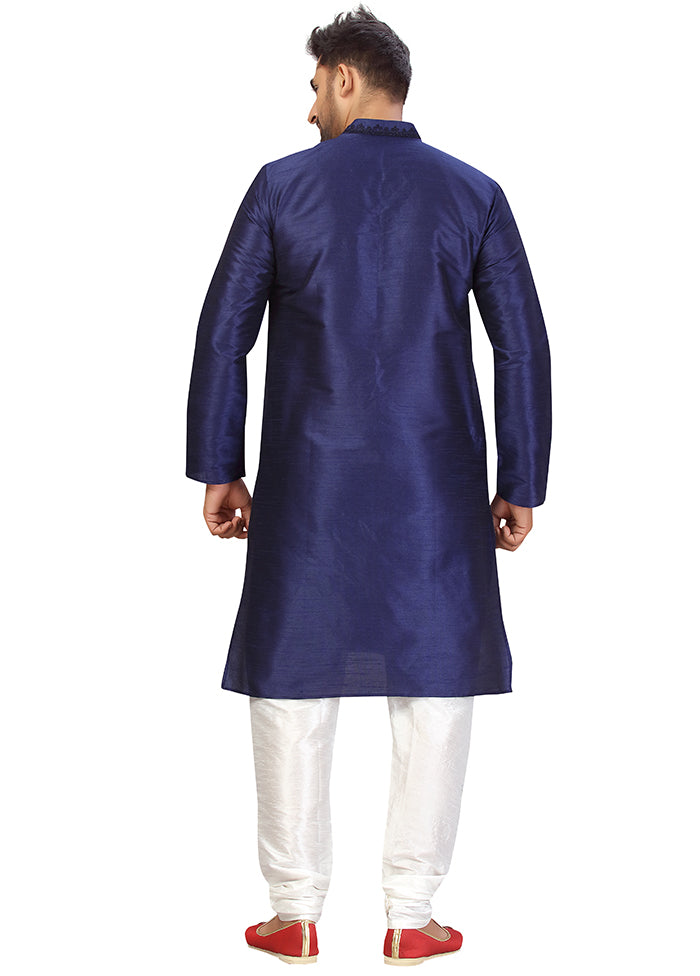 2 Pc Navy Blue Silk Kurta Churidar Set VDSF100440 - Indian Silk House Agencies