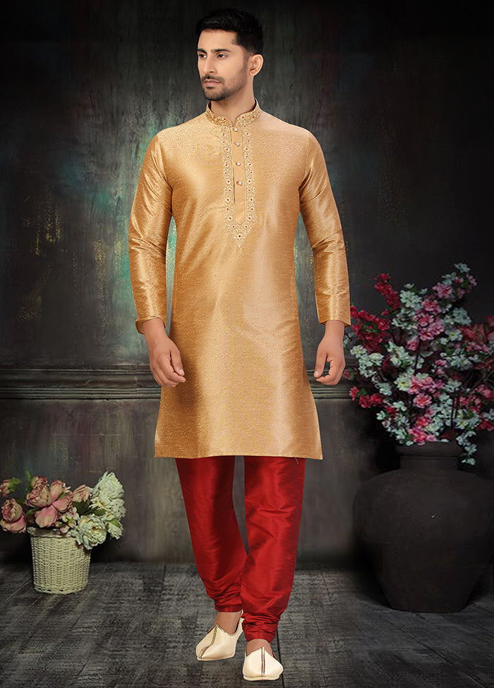 2 Pc Golden Silk Kurta Churidar Set VDSF100442 - Indian Silk House Agencies