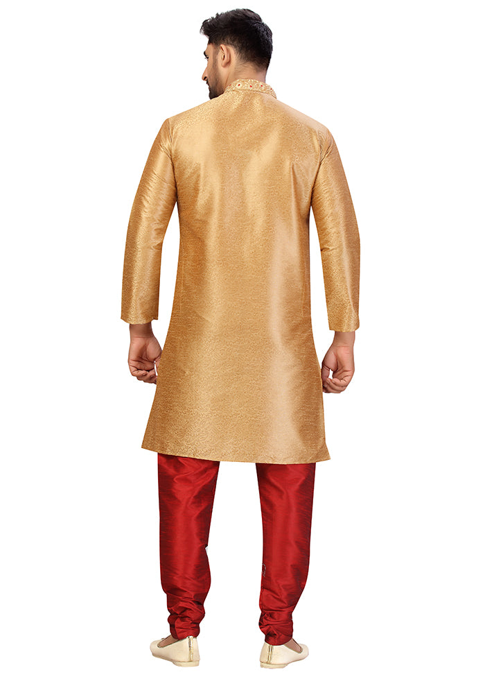 2 Pc Golden Silk Kurta Churidar Set VDSF100442 - Indian Silk House Agencies