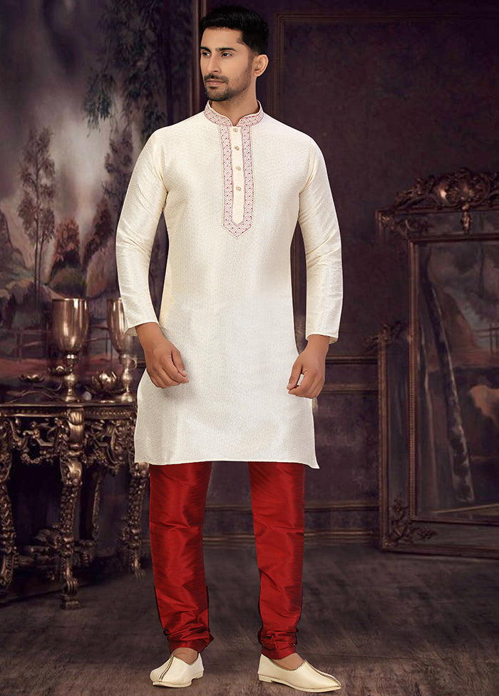 2 Pc Cream Silk Kurta Churidar Set VDSF100443 - Indian Silk House Agencies