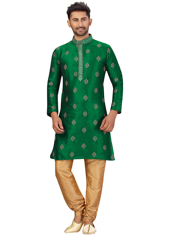 2 Pc Green Silk Kurta Churidar Set VDSF100444 - Indian Silk House Agencies