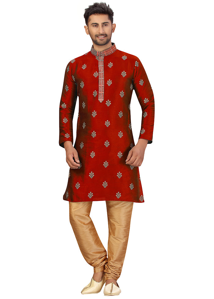 2 Pc Maroon Silk Kurta Churidar Set VDSF100445 - Indian Silk House Agencies