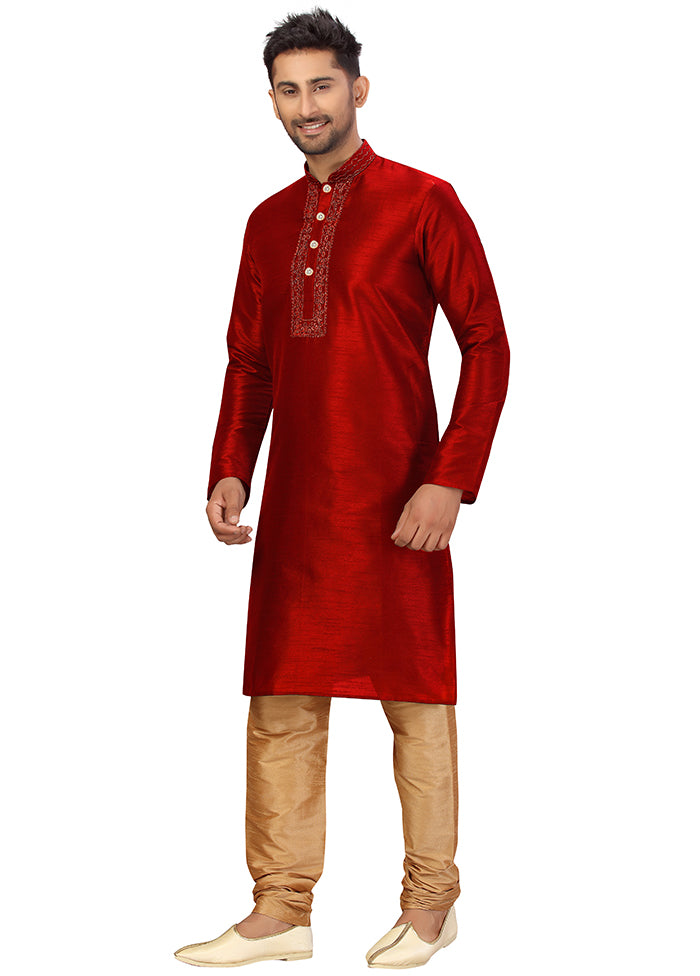 2 Pc Maroon Silk Kurta Churidar Set VDSF100446 - Indian Silk House Agencies