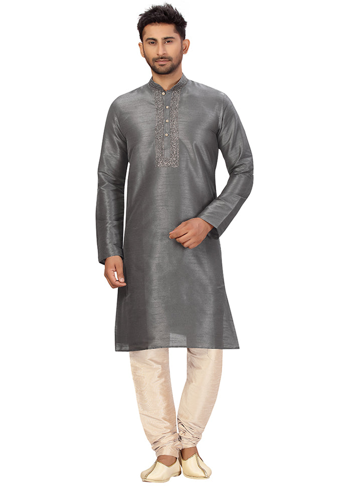 2 Pc Grey Silk Kurta Churidar Set VDSF100447 - Indian Silk House Agencies