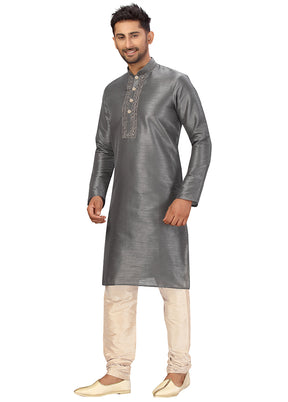 2 Pc Grey Silk Kurta Churidar Set VDSF100447 - Indian Silk House Agencies