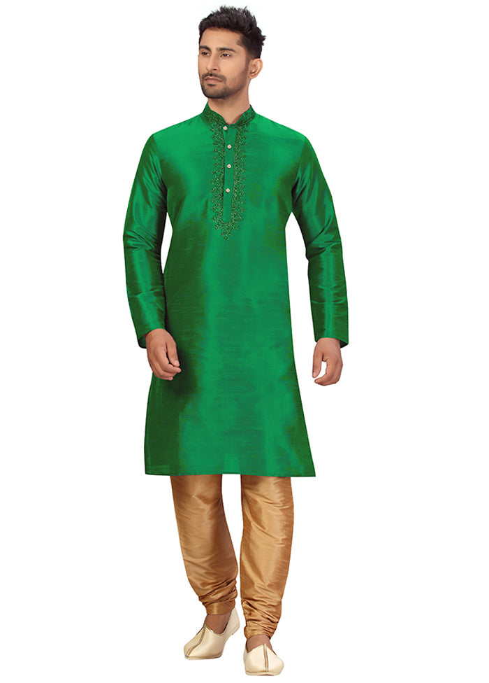 2 Pc Green Silk Kurta Churidar Set VDSF100448 - Indian Silk House Agencies