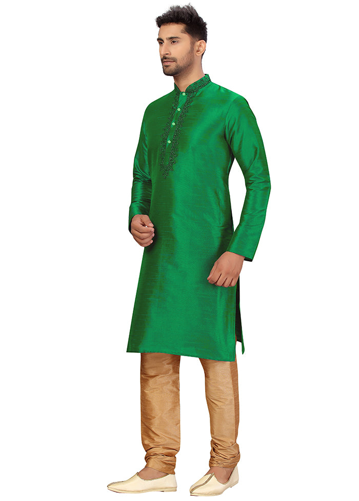 2 Pc Green Silk Kurta Churidar Set VDSF100448 - Indian Silk House Agencies