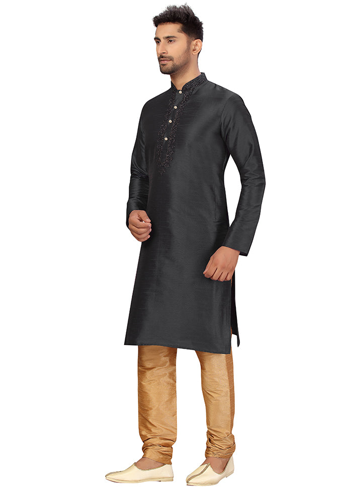 2 Pc Black Silk Kurta Churidar Set VDSF100449 - Indian Silk House Agencies