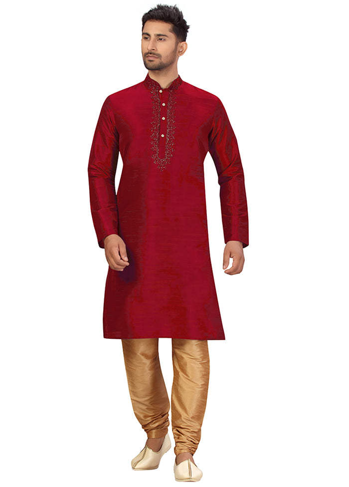 2 Pc Maroon Silk Kurta Churidar Set VDSF100450 - Indian Silk House Agencies