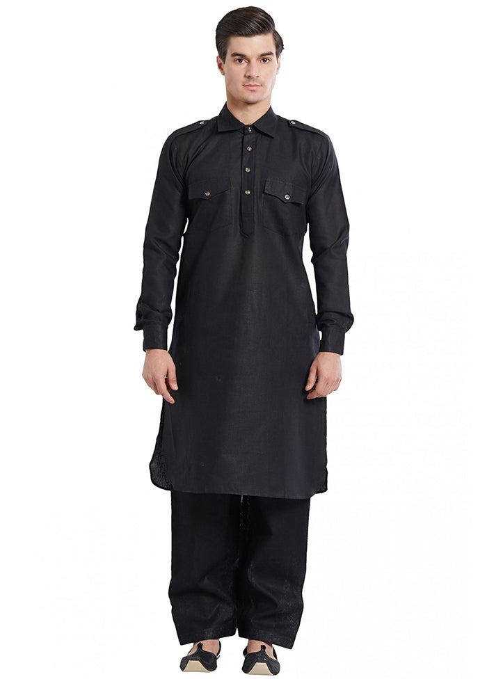 2 Pc Black Cotton And Linen Kurta Salwar Set VDSF100456 - Indian Silk House Agencies