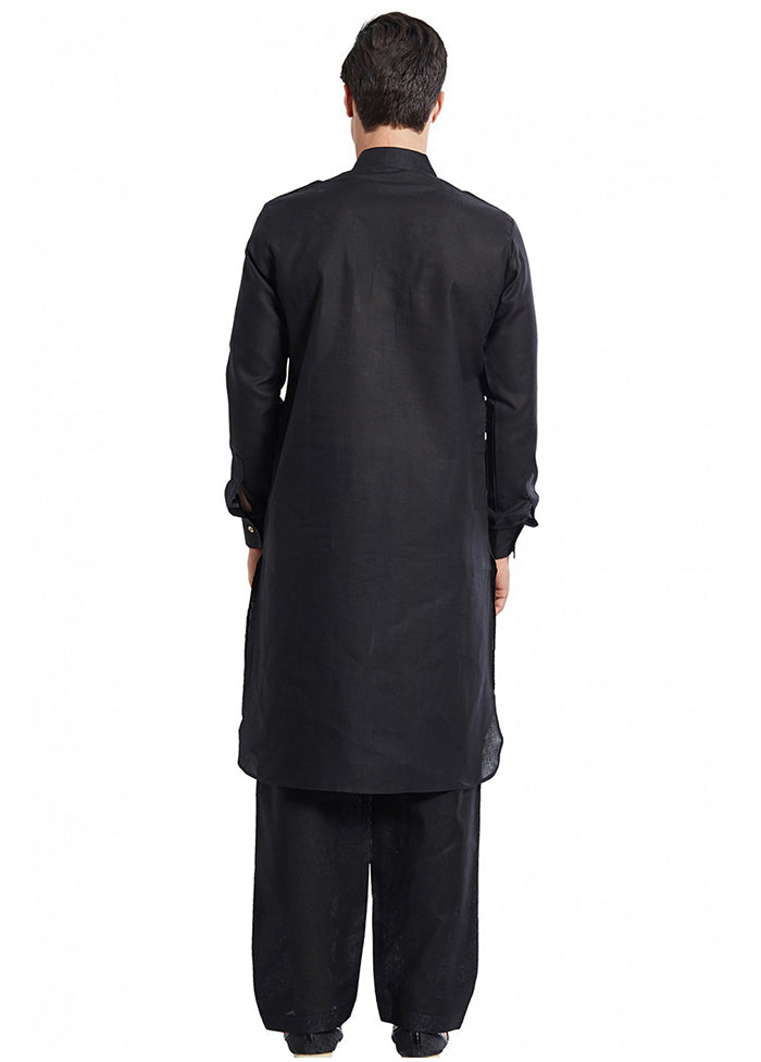 2 Pc Black Cotton And Linen Kurta Salwar Set VDSF100456 - Indian Silk House Agencies