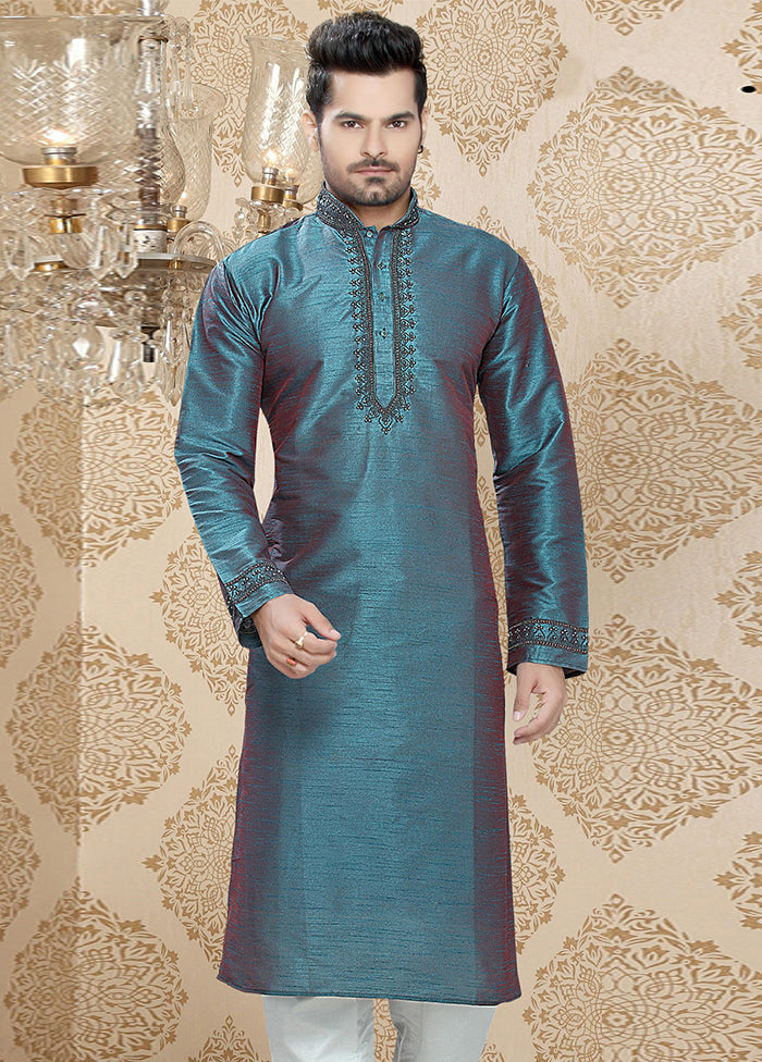 2 Pc Blue Silk Kurta Churidar Set VDSF100452 - Indian Silk House Agencies