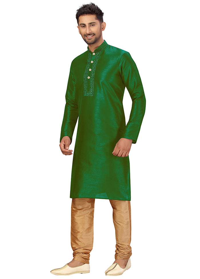 2 Pc Green Silk Kurta Churidar Set VDSF100454 - Indian Silk House Agencies