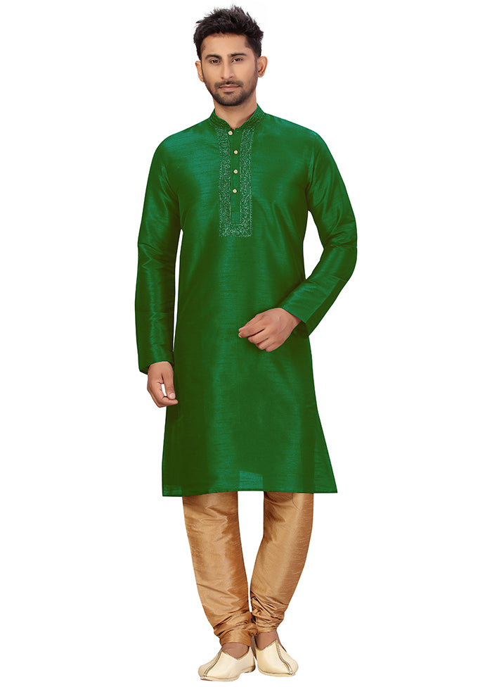 2 Pc Green Silk Kurta Churidar Set VDSF100454 - Indian Silk House Agencies